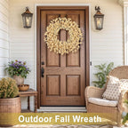 26 Inch Realistic Fall Wreaths for Front Door Outside Autumn Wreath Outdoor Indoors Fall Decorations for Home Thanksgiving Halloween Holiday Decorations Clearance for Wall Porch Door (Wheat)