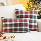 AQOTHES Pack of 2 Christmas Plaid Decorative Throw Pillow Covers Scottish Tartan Cushion Case for Farmhouse Home Holiday Decor Red and White, 24 x 24 Inches