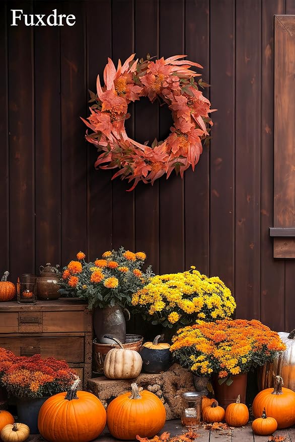 Fall Wreath for Front Door-20 Autumn Front Door Wreath-Fall Decorations with Berry Maple Leaves for Porch Window Farmhouse Halloween Thanksgiving Harvest Festival Home Decor