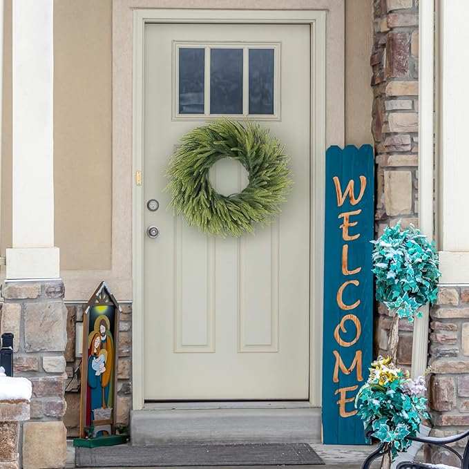 26 inch Norfolk Pine Wreath, Realistic Christmas Wreath for Front Door,Artificial Real Touch Green Wreath Greenery for Door Wall Windows Mantle Outdoor Christmas Decoration