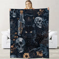 Goth Skull Blanket for Boys Kids Men Women, Flannel Skeleton Blankets Gifts, Halloween Black Cat Skull Throw Blanket for Sofa Couch Bed Living Room Soft Warm Cozy Gothic Decor 60" x 50"