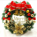 Artificial Christmas Wreath with Merry Christmas Sign – Pine Wreath with Red Bow, Ornaments & Gold Flowers for Front Door, Wall & Holiday Decorations