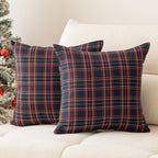 Huierxun Christmas Pillow Covers 18x18 Set of 2, Christmas Decorations Scottish Tartan Plaid Throw Pillow Cases Farmhouse Decorative Square Cushion Case for Sofa Couch Home Decor (Plaid H,18''x18'')