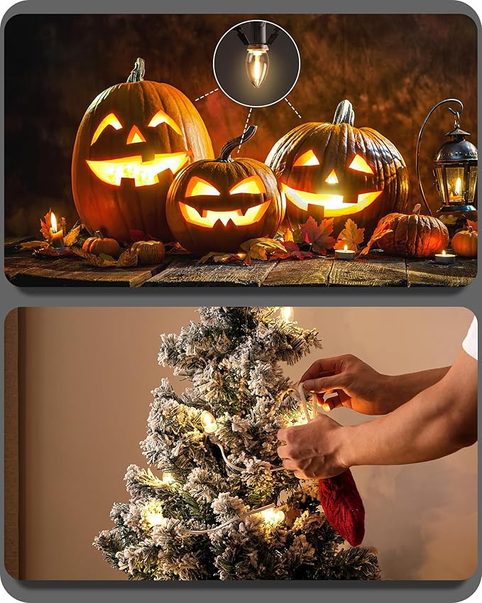 2Pack Christmas Village Lights, Decoration String Lights 6Ft with 1 C7 LED Bulb, Warm White, with Socket and Switch, for Christmas Snow House,Pumpkin Crafts,Holiday Decoration W06VLP205