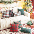 AQOTHES Pack of 2 Christmas Plaid Decorative Throw Pillow Covers Scottish Tartan Cushion Case for Farmhouse Home Holiday Decor Red and White, 24 x 24 Inches