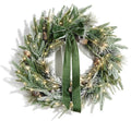LampLust Cypress Christmas Wreath with Lights, 22 Inch Wreath with 100 Battery Operated LED Lights and Velvet Bow, Winter Wreaths for Front Door Christmas Decorations Holiday Decor