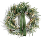 LampLust Cypress Christmas Wreath with Lights, 22 Inch Wreath with 100 Battery Operated LED Lights and Velvet Bow, Winter Wreaths for Front Door Christmas Decorations Holiday Decor