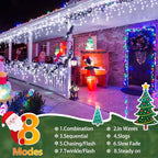 164FT 1600 LED Christmas Lights Outdoor Decorations with 320 Drops Timer 8Mode Curtain String Lights Waterproof Plug in Fairy Lights for Indoor,Xmas,Party,Patio,Window,Fence,Trees Decor(Cold White)
