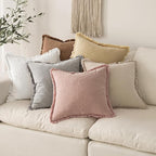 MIULEE Christmas Decorative Throw Pillow Covers Neutral Linen Fringe Throw Pillows Set of 2 White Boho Farmhouse Cushion Covers with Tassels for Couch Sofa Bed Living Room Home Decor 18x18 Inch