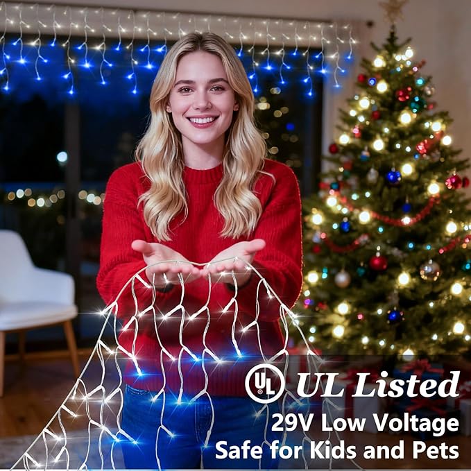 670 LED Christmas Lights Outdoor, 66ft Blue & White String Lights Indoor with 148 Drops 12 Modes, Dimmable Curtain Window Lights, Waterproof Twinkle Fairy Lights with Timer for Christmas Decorations