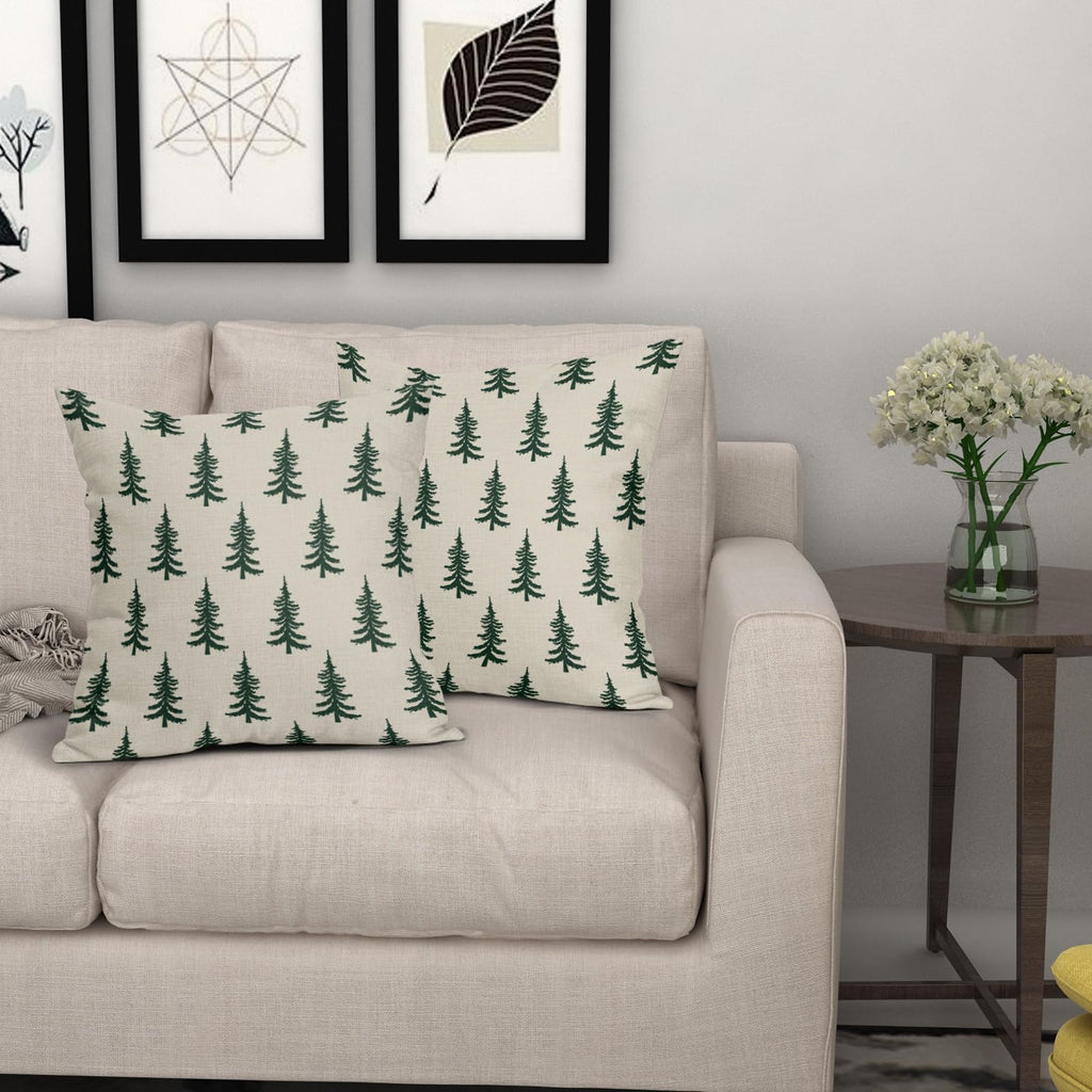 Christmas Tree Pillow Covers 20x20 Set of 2 Dark Forest Green Xmas Tree Rustic Style Winter Decorative Outdoor Pillowcases Farmhouse Holiday Decorations Throw Cushion Case Decor for Couch Sofa Bed