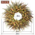26" Fall Wreath for Front Door - Large Artificial Eucalyptus and Fake Ferns Leaves Outdoor Wreath for Porch, Window,Farmhouse,Home,Thanksgiving Day Harvest Festival Autumn Decor