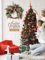 Artificial Christmas Door Wreath, Christmas Wreaths for Front Door, Window Wreaths with Pine Cone, Red Berries, Burlap Ribbon & Snowflake, Holiday Indoor/Outdoor Wreath Decorations, 23 inch
