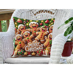 Jiaopenyou Throw Pillow Cover 20x20 Inch,Gingerbread Men Dancing Merry Christmas Decorated with Icing Candies Christmas Tree Throw Pillow Case,Home Decor Cushion Covers for Sofa Living Room Couch Bed
