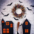 VioletEverGarden Halloween Wreaths for Front Door 22 Inch Skeleton Black Wreath Handmade Halloween Door Wreath with Purple and Orange Berries for Gothic Decorations