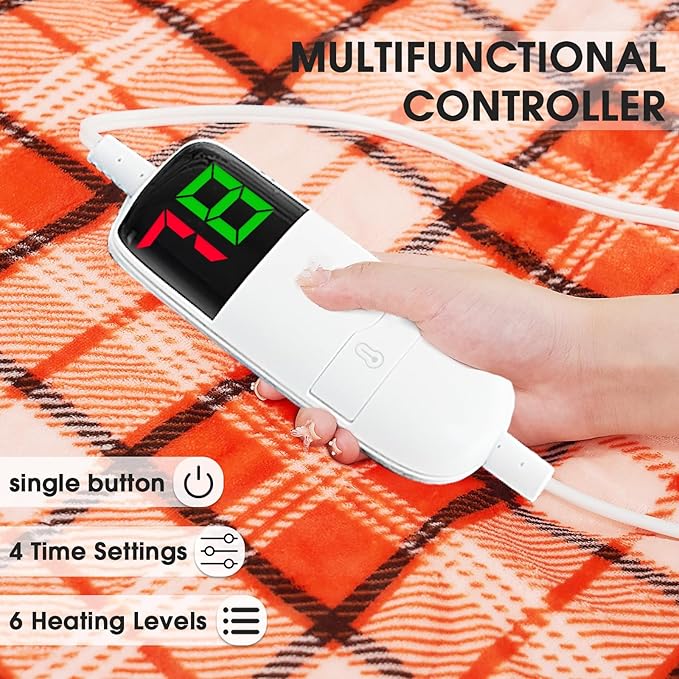Heated Blanket Electric Twin Size,62X84 Orange Blanket,Plaid Soft Sherpa Heating Blankets Warmer Gift for Grandma Women Adults Halloween Washable