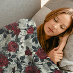 MIEPOS Gothic Rose Crow Throw Blanket, 50x60in, Soft, Lightweight Flannel,Dark Floral Halloween Throw with Red Rose Raven Bat Blankets, Horror Gifts, for Goth Home Living Room Decor