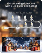 2Pack Christmas Village Lights, Decoration String Lights 12Ft with 6 C7 LED Bulbs, Warm White, with Socket and Switch, for Christmas Snow House,Pumpkin Crafts,Holiday Decoration W04VLP205