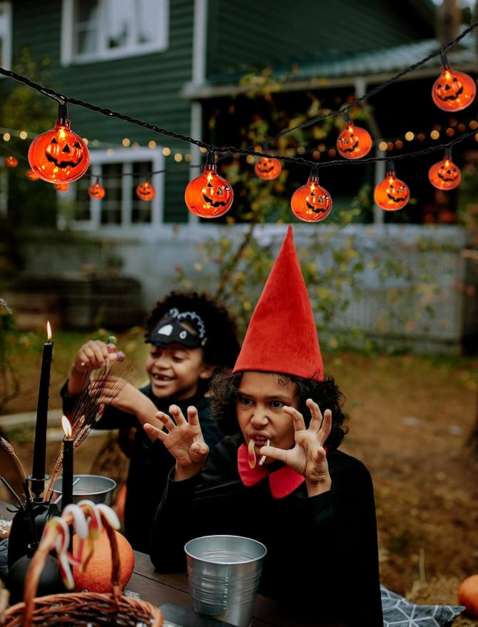 Bright Halloween Pumpkin String Lights, 12ft 20 LED UL Listed String Lights, Easy Plug-in & Connectable for Instant Indoor/Outdoor Party Atmosphere & Porch Decor
