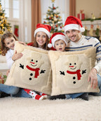 SEGXCFL Christmas Pillow Covers Set of 2 Soft Plush Faux Fur Pillow Cases 3D Embroidered Decorative Couch Cover Home Decor Christmas Throw Pillow Covers 18x18,Beige Snowman