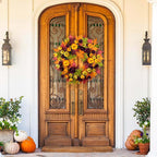 YULETIME 24" Fall Wreath, Artificial Autumn Wreath with Red, Orange, Green Maple Leaves and Orange, Purple, Green-Yellow Pumpkins (Pumpkin & Maple Leaf)