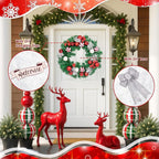 Christmas Wreaths for Front Door Outside Decor, 20" Peppermint Candy Ball Ornaments Pine Branches Winter Artificial Wreath Decorations with Bow Hanging Sign for Xmas Home Door Wall Window Fireplace