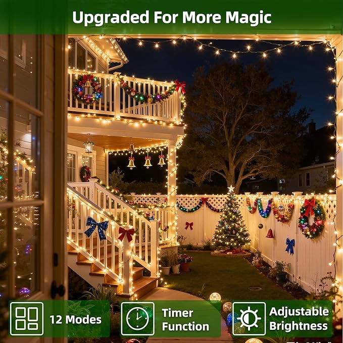 1500 LED 470FT Christmas Lights Outdoor,12 Lighting Modes Christmas String Lights with Timer, Dimmable Warm White LED String Light Waterproof for Yard PatioTree Xmas Wedding Party Holiday Decorations