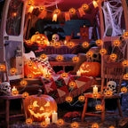 Halloween Pumpkin String Lights, 16 ft 50 LED Orange Battery Operated Lights for Lawns Garden Outdoor Holiday Party Decorations (2 Pack)