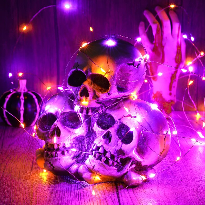 Joomer Orange Purple Battery Halloween Fairy Lights, 2 Pack 16.4FT 50LED 2 Modes Twinkle String Lights for Indoor Outdoor Halloween Decorations