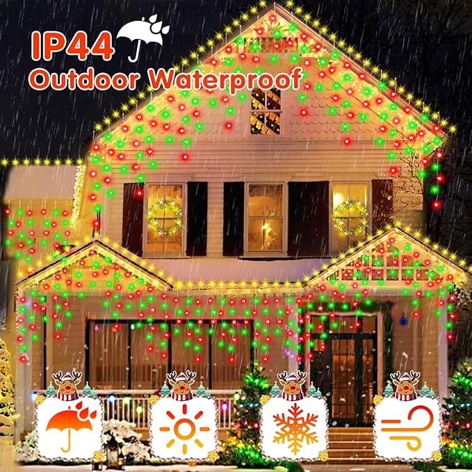 131FT 1440LED Christmas Lights Outdoor Waterproof Curtain Lights with 8 Modes Timer Hanging Fairy Lights Plug in String Lights for Holiday Wedding Party Decoration(Red and Green)