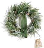 LampLust Cypress Christmas Wreath with Lights, 22 Inch Wreath with 100 Battery Operated LED Lights and Velvet Bow, Winter Wreaths for Front Door Christmas Decorations Holiday Decor
