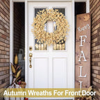 26 Inch Realistic Fall Wreaths for Front Door Outside Autumn Wreath Outdoor Indoors Fall Decorations for Home Thanksgiving Halloween Holiday Decorations Clearance for Wall Porch Door (Wheat)