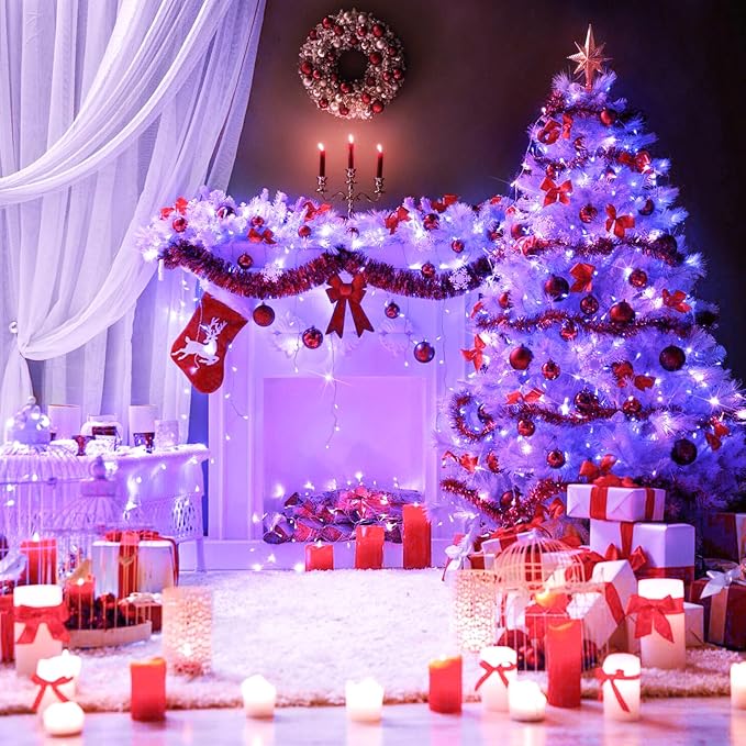 JMEXSUSS 600 LED Purple Christmas Lights Outdoor Indoor, 168ft Purple LED Christmas Tree Lights Plug in, Deep-Violet Fairy String Lights for Outside Patio Fireplace Party Xmas Decorations