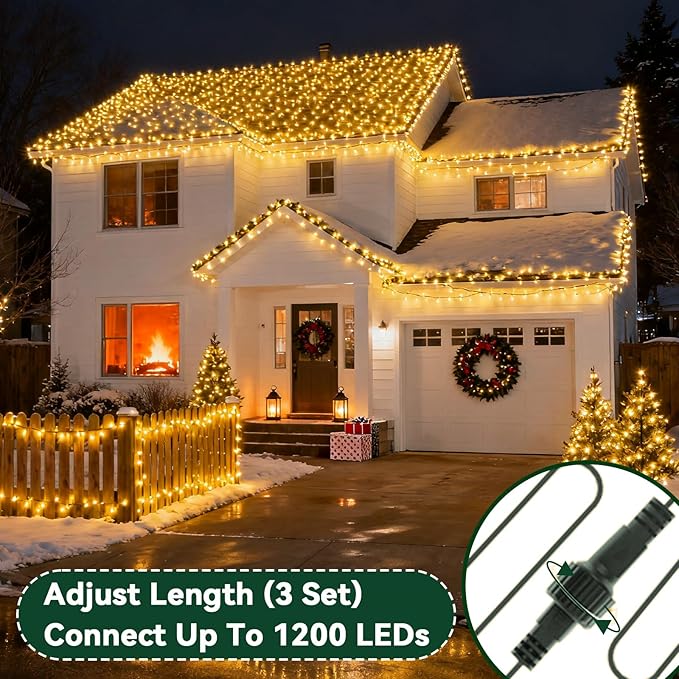 Christmas Lights Indoor Outdoor Waterproof, 132FT 400 LED 8 Modes Warm Light String Lights for House Decorations, Ideal for Christmas Trees, Wedding, and Party