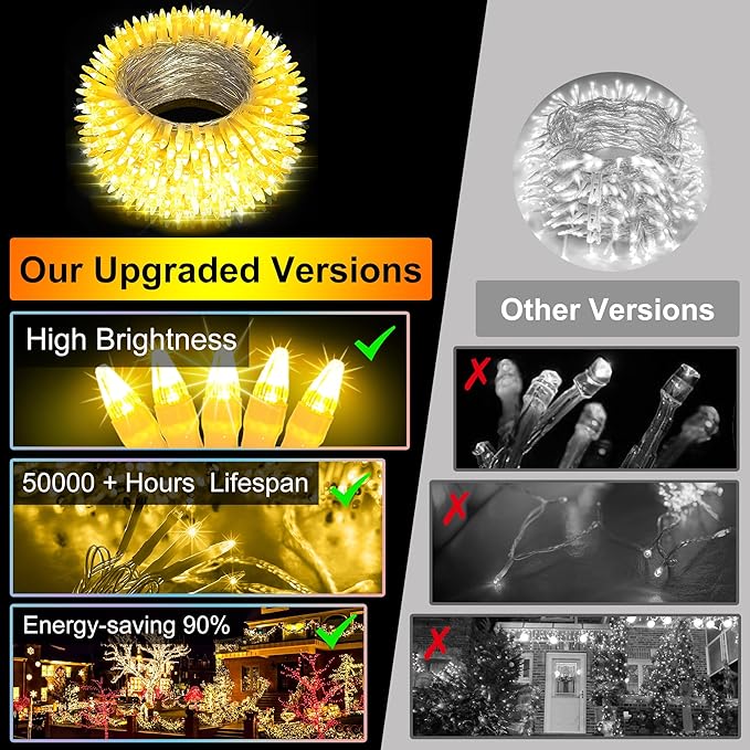 350LED Christmas Lights Indoor Outdoor, 90ft 12 Modes Warm White LED String Lights with Timer Dimmable, Waterproof Tree Lights for Xmas Patio Yard Fence Bedroom Wedding Garden Decor Warm White