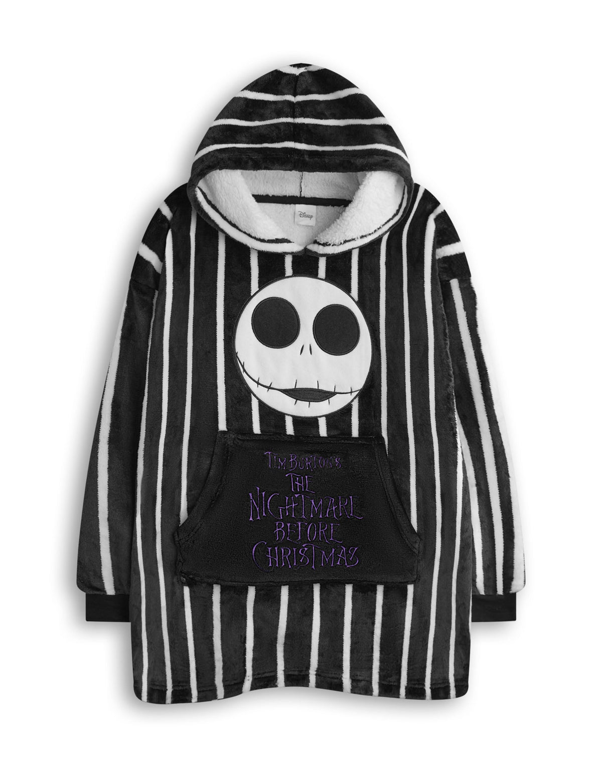 Disney The Nightmare Before Christmas Kids Wearable Blanket Hoodie | Childrens Black NMBC Striped Hooded Pullover