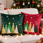 Lanpn 18x18 Christmas Pillow Covers Set of 2, Embroidery Cute Christmas Tree Decorative Holiday Pillowcase Pillow Case Cushion 18 x 18 for Indoor Home Bedroom Sofa Couch Xmas Decor