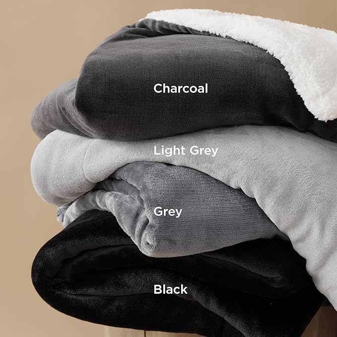Bedsure GentleSoft Sherpa Fleece Throw Blanket for Couch - Thick and Warm Christmas Blanket for Winter, Soft Fuzzy Plush Throw Gift for Women, Grey, 50x60 Inches