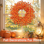 26 Inch Realistic Fall Wreaths for Front Door Outside Autumn Wreath Outdoor Indoors Fall Decorations for Home Thanksgiving Halloween Holiday Decorations Clearance for Wall Porch Door (Orange)