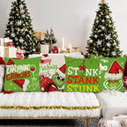 BOGGEUSS Christmas Throw Pillows Covers 18x18 Set of 4 Green Elf Pillow Covers Christmas Decorations for Home Sofa Couch Bed
