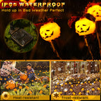 Weepong Halloween Decorations Outdoor 4 Pack Solar Lights, 24 LED Scary Pumpkin Swaying Firefly Lights with Spider & Bats for Outside Garden Yard Lawn Grave Cemetery Ghost Decor Party, Orange