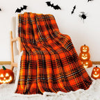 Touchat Sherpa Halloween Plaid Throw Blanket(60" X 70", Plaid Orange), Fuzzy Fluffy Cozy Soft Blanket, Fleece Flannel Plush Twin Size Microfiber Blanket for Couch Bed Sofa