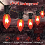 25Ft Halloween Flickering Flame Lights, C7 Orange Halloween Decoration with 27 Clear Flame Bulbs, Waterproof Connectable Patio Lights for Christmas Indoor Outdoor Decor, E12 Candelabra Base