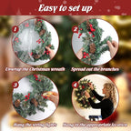 FR Artificial Pre-Lit Fir Christmas Wreath Holiday Accent Decoration, Wintry Pine, Decorated with Pine Cones Berry Clusters Frosted Branches, with LED Lights for Door, Mantel 20 Inch