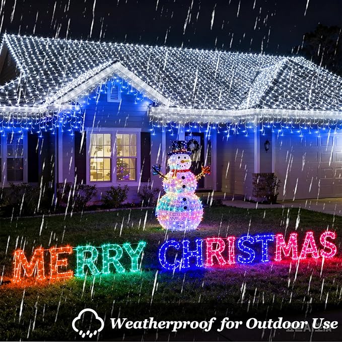 670 LED Christmas Lights Outdoor, 66ft Blue & White String Lights Indoor with 148 Drops 12 Modes, Dimmable Curtain Window Lights, Waterproof Twinkle Fairy Lights with Timer for Christmas Decorations