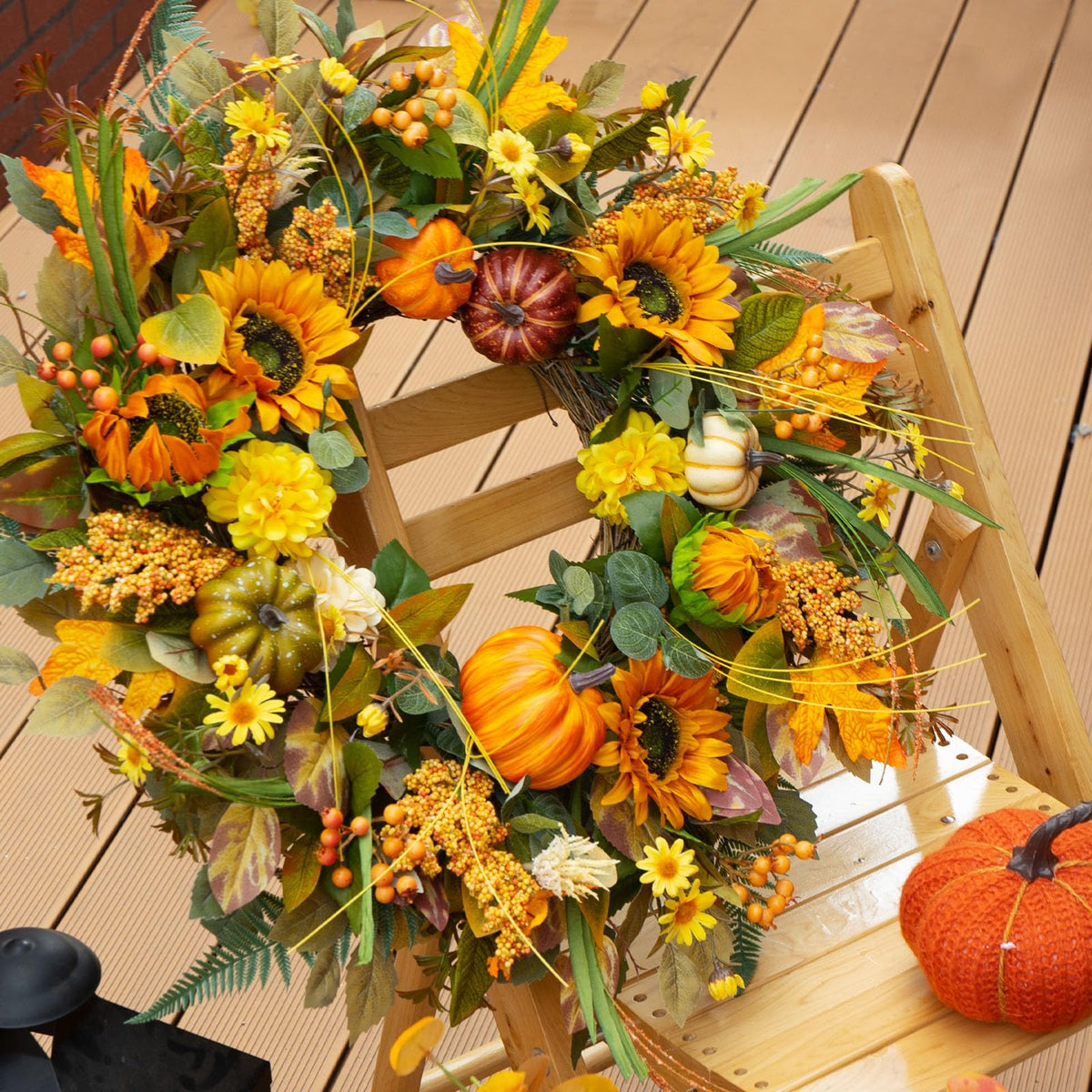 Fall Wreath 24 Inch Fall Wreaths for Front Door Outside with Sunflowers, Pumpkins, and Leaves – Autumn Wreath for Front Door, Outdoor Wreaths for Front Door, Beautiful Decor for Thanksgiving