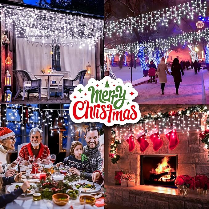 164FT 1600 LED Christmas Lights Outdoor Decorations with 320 Drops Timer 8Mode Curtain String Lights Waterproof Plug in Fairy Lights for Indoor,Xmas,Party,Patio,Window,Fence,Trees Decor(Cold White)