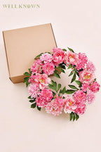 WELL KNOWN Silk Peony Wreaths for Front Door, Artificial Flower Wreath for Seasonal Decor, Indoor Wall Window for Home Decor, Shops Farmhouse Wedding Party Thanksgiving Christmas (Pink)