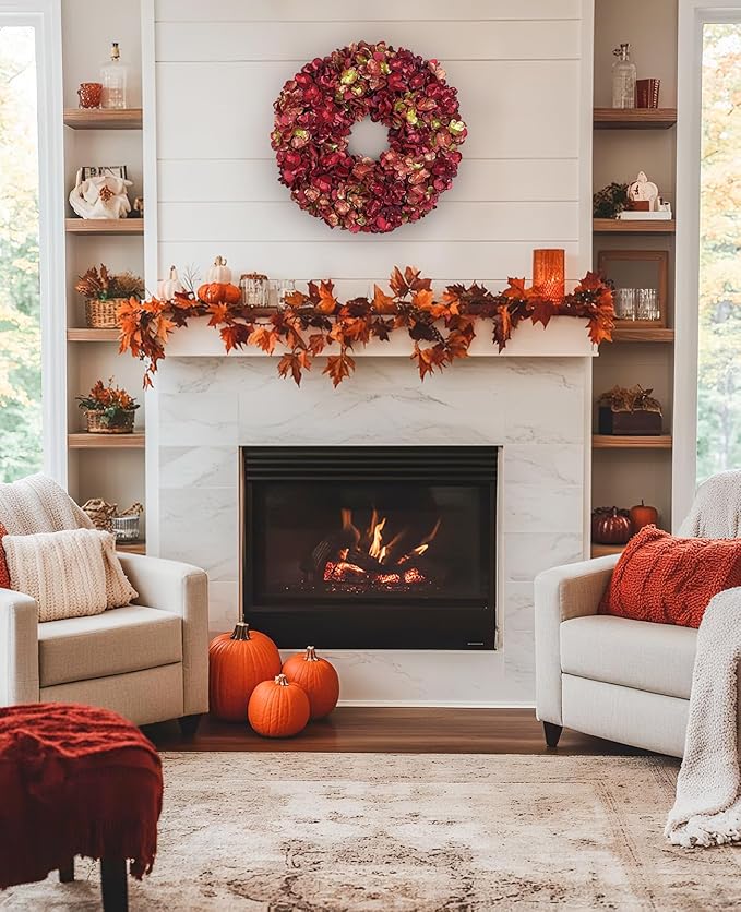 Fall Wreaths for Front Door, 24 inch Fall Hydrangea Wreaths for Front Door Outside Large Artificial Autumn Floral Wreath for Thanksgiving Harvest Christmas Wall Mantel Porch Indoor Outdoor Decor