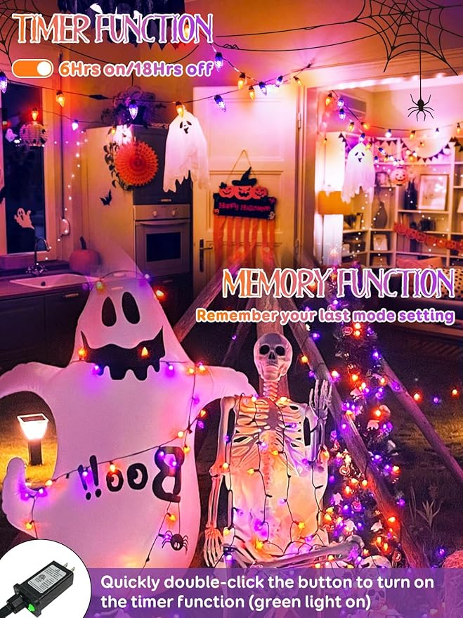 Upgraded 250 LED C6 Connectable Halloween String Lights, 82FT Orange and Purple Lights, Waterproof Fairy Twinkle Light Plug in with 13 Modes & Timer for Outdoor Indoor Party Tree Halloween Decorations